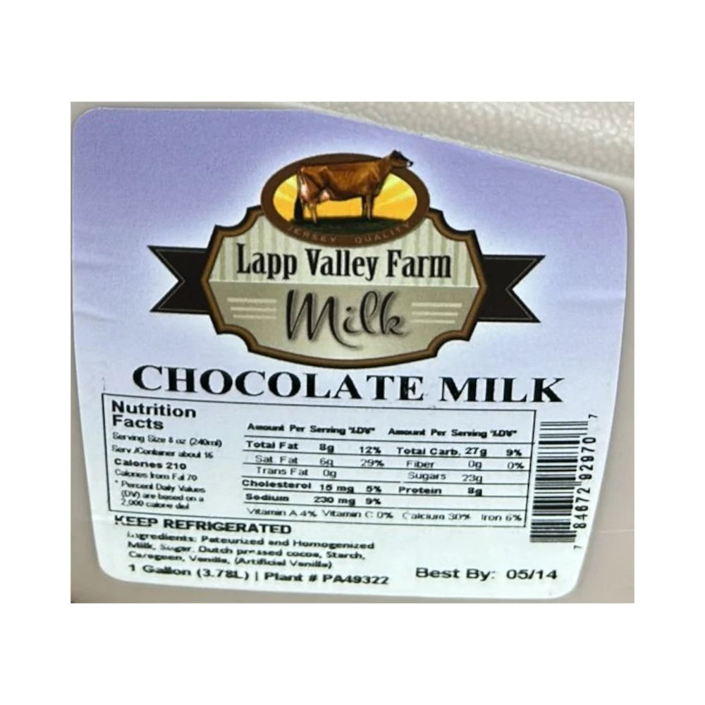 Lapp Valley Farm Chocolate Milk, 1 Gallon (3.78L)
