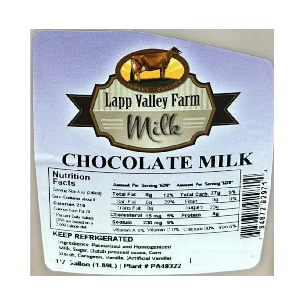 Lapp Valley Farm Chocolate Milk, 1/2 Gallon (1.89L)