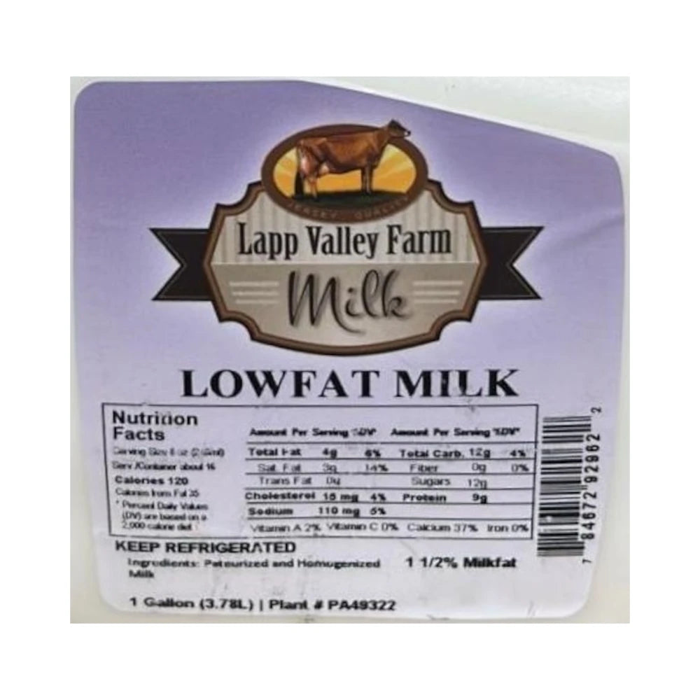 Lapp Valley Farm Low Fat Milk, 1 Gallon (3.78L)