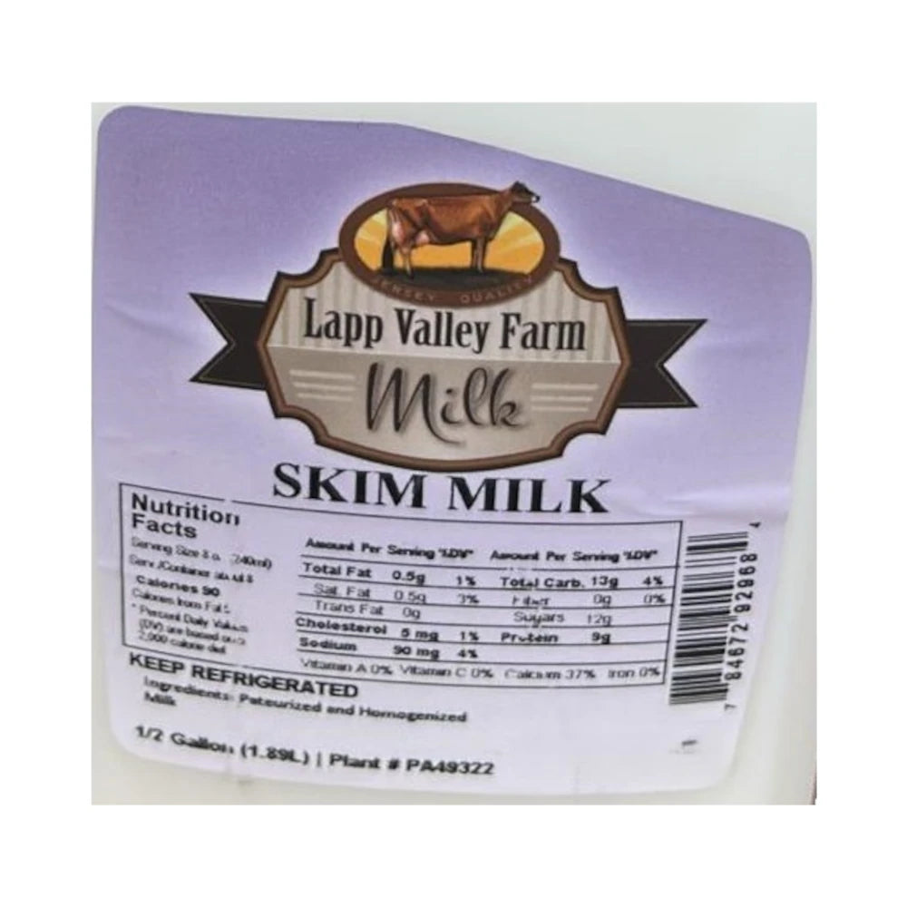 Lapp Valley Farm Skim Milk, 1/2 Gallon (1.89L)