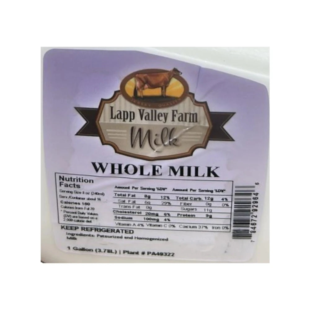 Lapp Valley Farm Whole Milk, 1 Gallon (3.78L)