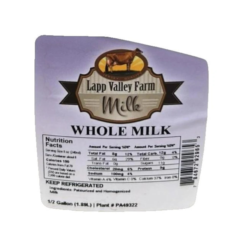 Lapp Valley Farm Whole Milk, 1/2 Gallon (1.89L)